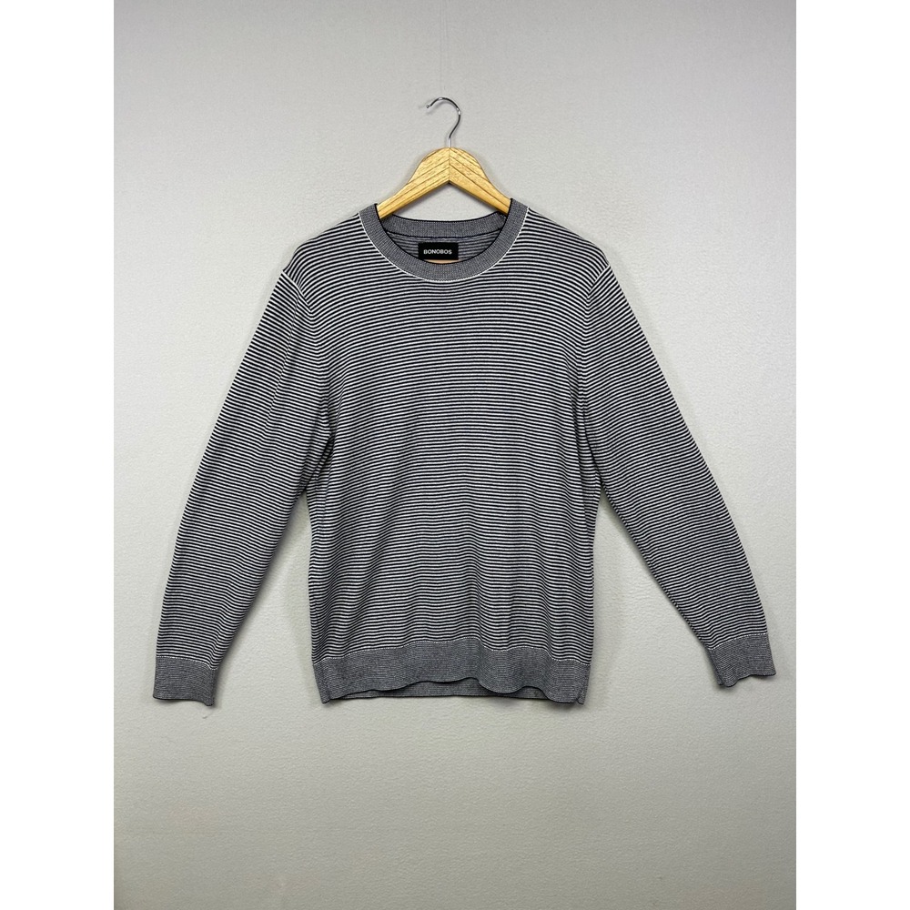 Nautical Preppy Bonobos Mens Size M Navy Blue White Striped Crew Neck Sweater